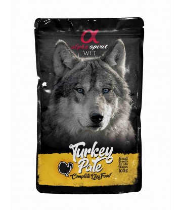 Alpha Spirit Wet Dog Pouch Paté de Pavo 100 gr (24 uds)